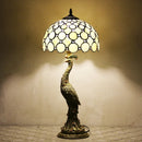 Axyaa Stained Glass Peacock Table Lamp LED Decor for Bedroom Living Room