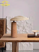 Axyaa Vintage Wood Desk Lamp LED E27 Fabric Art Table Light