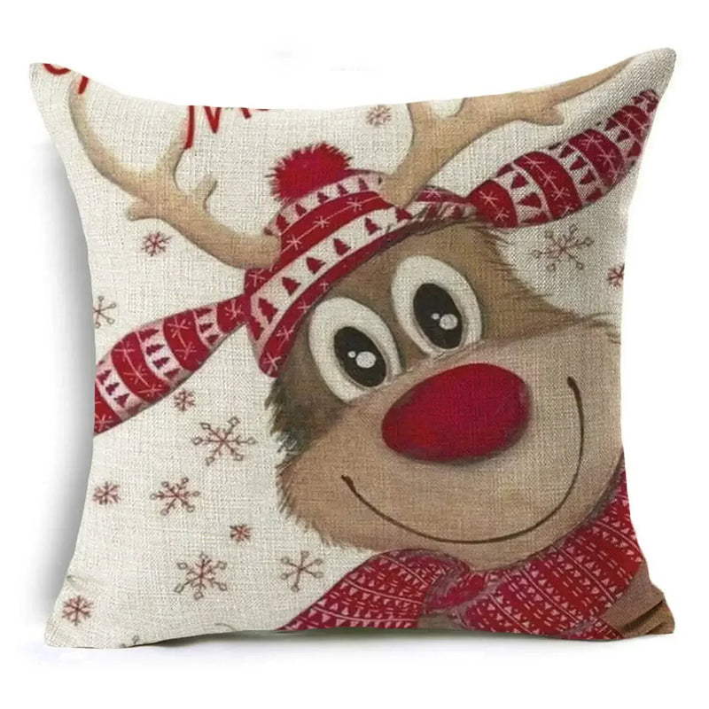 Axyaa Cartoon Christmas Linen Pillowcase Decoration 45cm*45cm, Perfect Gift for Home