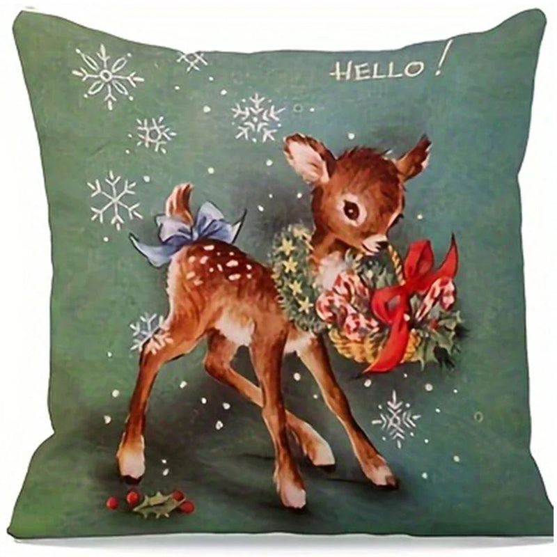Axyaa Christmas Pillowcase: Santa Claus Fawn Pattern Decoration for Home Sofa