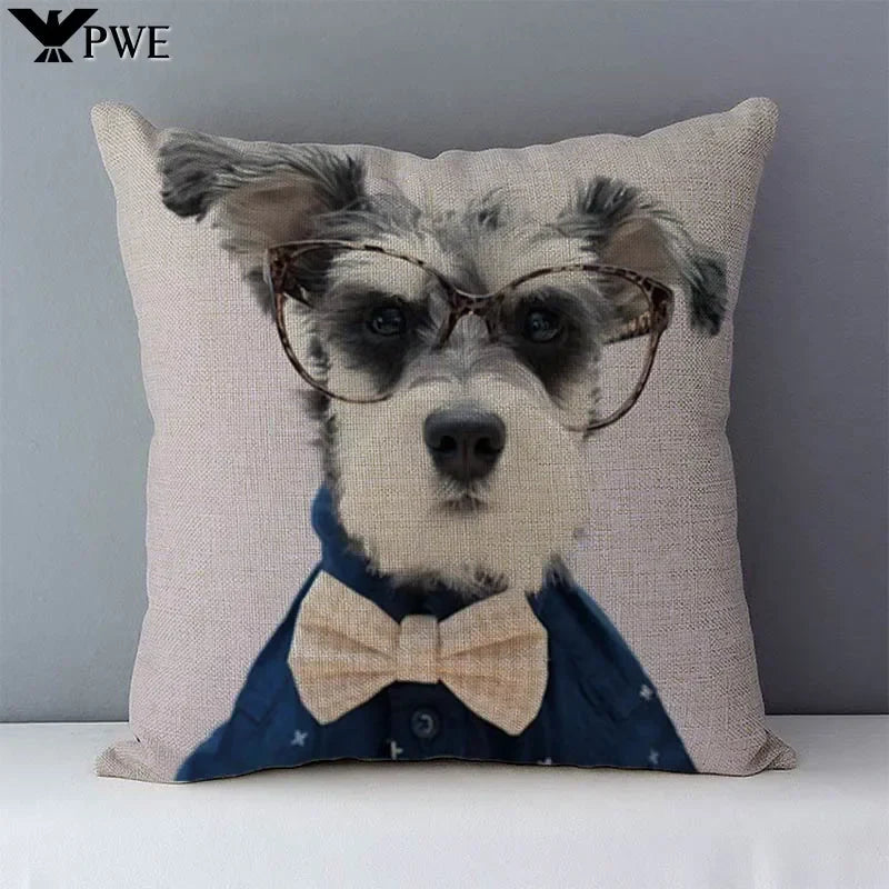 Axyaa Schnauzer Decorative Cushion Cover 45x45cm Cozy Couch Pillow Square Bed Linen Fabric