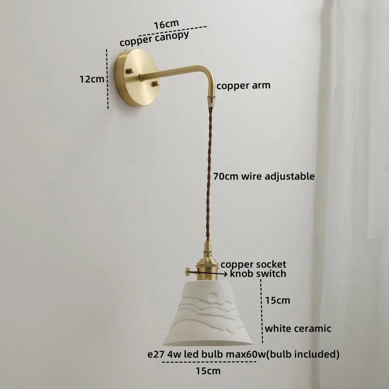 Axyaa Ceramic Copper LED Wall Lamp Sconce - Nordic Stair Light Fixture