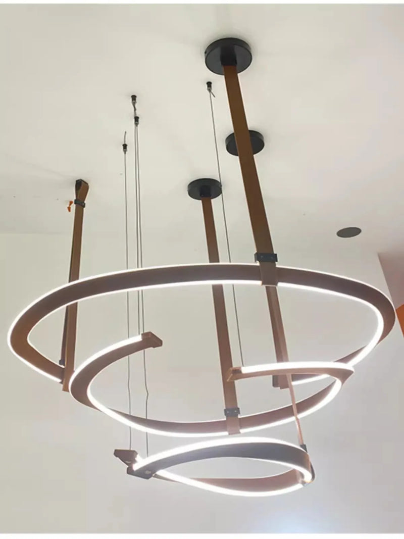 Axyaa Leather Ring Hall Chandelier, Postmodern Designer Villa, Grand Restaurant Main Light