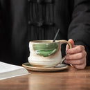 Axyaa Nordic Travel Coffee Cup & Saucer Set - Vintage Ceramic Koffie Afternoon Tea Milk Cup