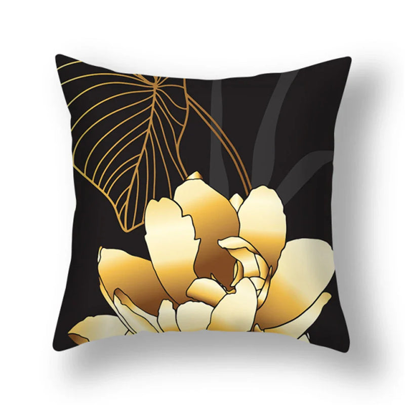 Axyaa Gold Leaf Flower Cushion Cover - Decorative Square Pillow for Home and Car