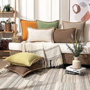 Axyaa Burlap Linen Trimmed Throw Pillow Covers for Farmhouse Decor
