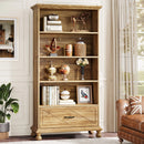 Axyaa 6-Shelf Bookcase with Drawer: 71 Inch Tall, Solid Wood Legs, 6-Tier Open Display