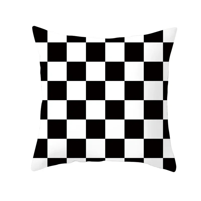 Axyaa Black & White Plaid Wave Stripe Checkerboard Print Throw Pillow Case