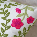 Axyaa Floral Embroidered Canvas Pillowcase - Green Red Leaf Design