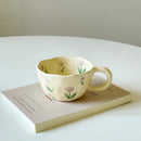 Axyaa Hand Pinched Irregular Flower Ceramic Coffee Mug, Korean Style Tea Cup