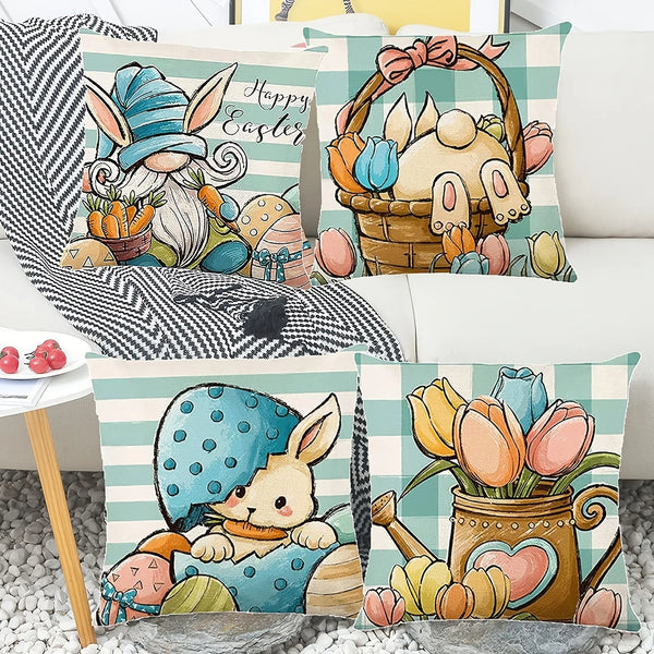 Axyaa Easter Decor Pillow Cover: Dwarf Bunny & Egg Print Farmhouse Sofa Cushion