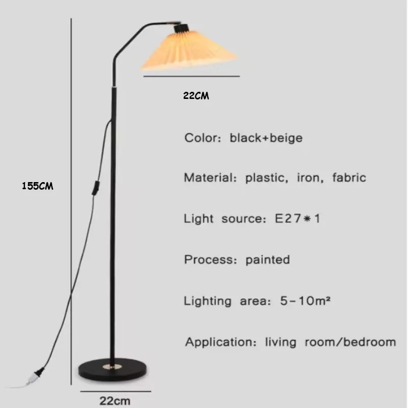 Axyaa Pleated Lampshade Floor Lamp: Nordic Sofa Vertical Lamp for Living Room, Bedroom, and Book Reading