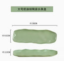 Axyaa Gilt-edged Green Ceramic Long Plate - High Grade Sushi Dim Sum Dessert Plate