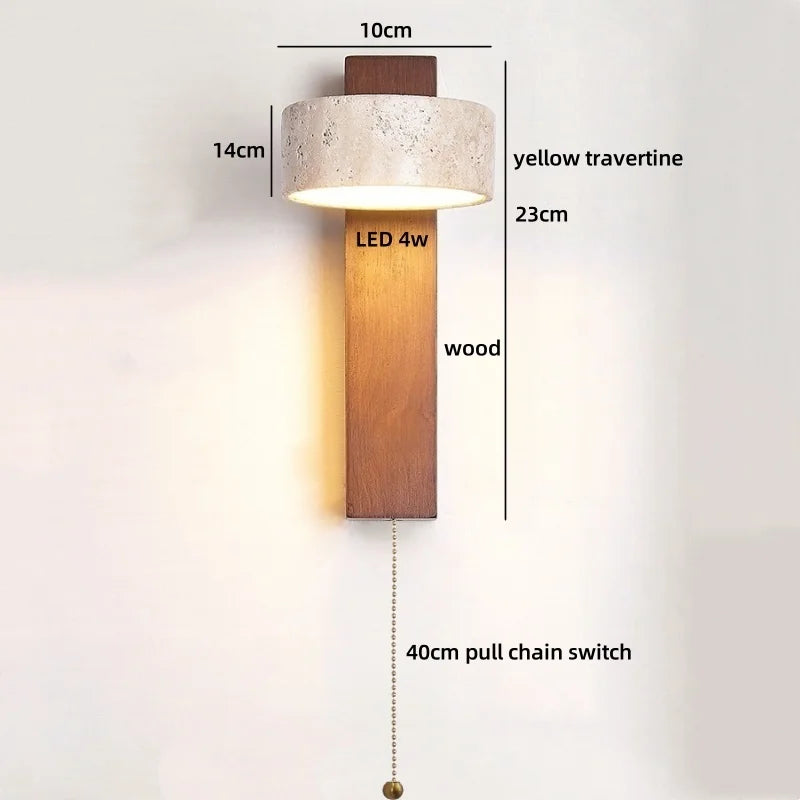 Axyaa LED Wall Light Mirror Stone Wood Wall Art Decor Bedroom Lamp