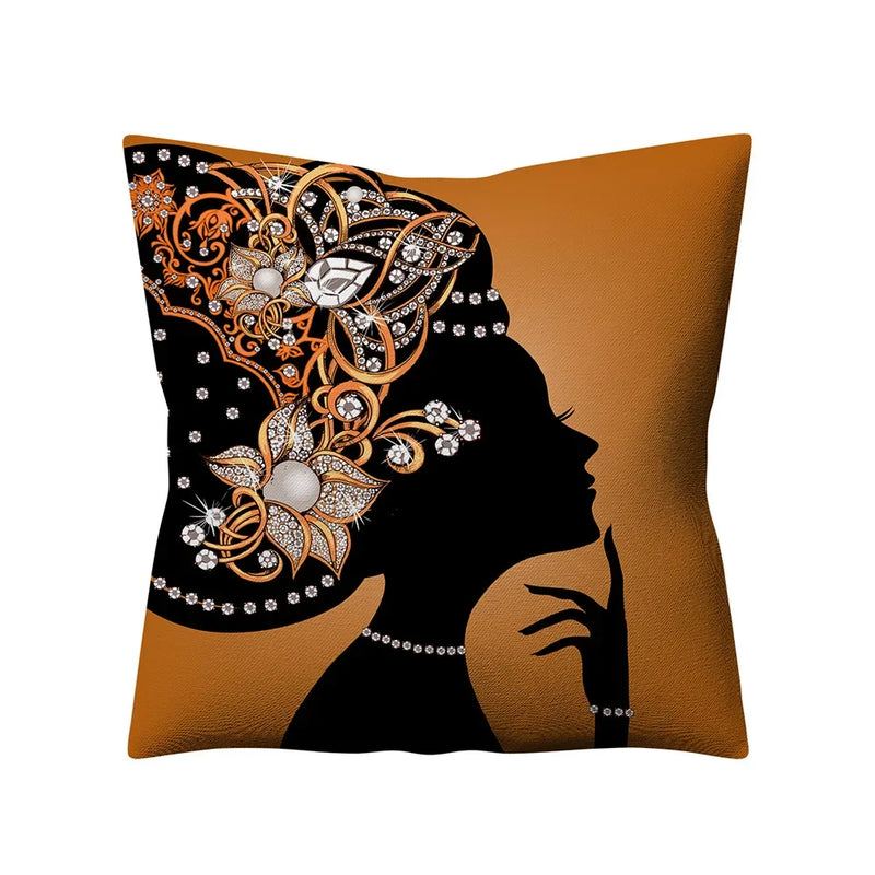 Axyaa Retro Ethnic African Women Cotton Linen Pillowcase - 45X45CM