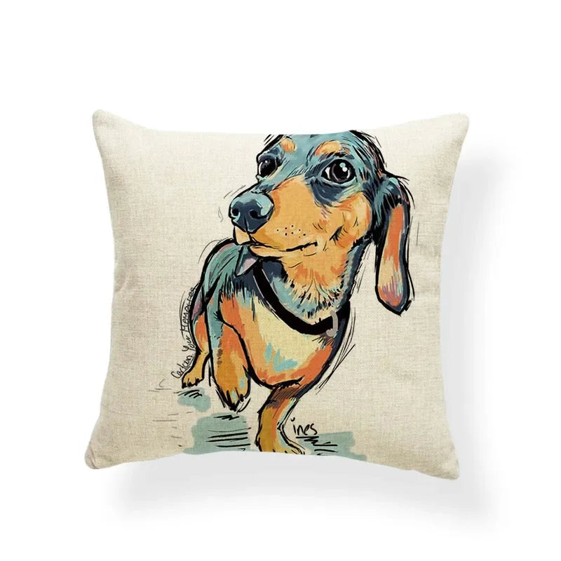 Axyaa Golden Retriever Linen Pillowcase: Decorative Square Cushion Cover