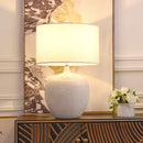 Axyaa White Ceramic LED Table Lamp with Cloth Lampshade for Bedroom and Studio