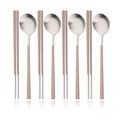 Axyaa 8Pcs Matte Cutlery Set Korean Chopsticks Dinner Spoons Dessert Spoon Flatware