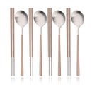 Axyaa 8Pcs Matte Cutlery Set Korean Chopsticks Dinner Spoons Dessert Spoon Flatware