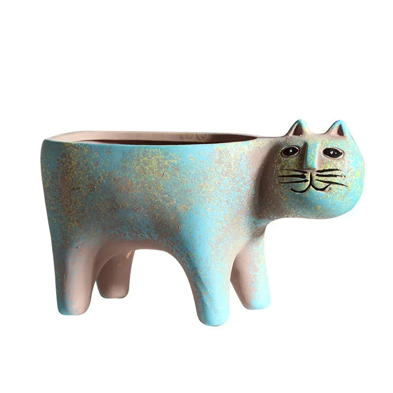 Axyaa Cat Ceramic Flower Pot for Indoor Succulents – Cute Animal Planter