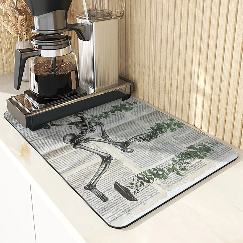 Axyaa Halloween Skeletons Drying Mat Absorbent Tableware Bathroom Kitchen Skeleton Hide Stain