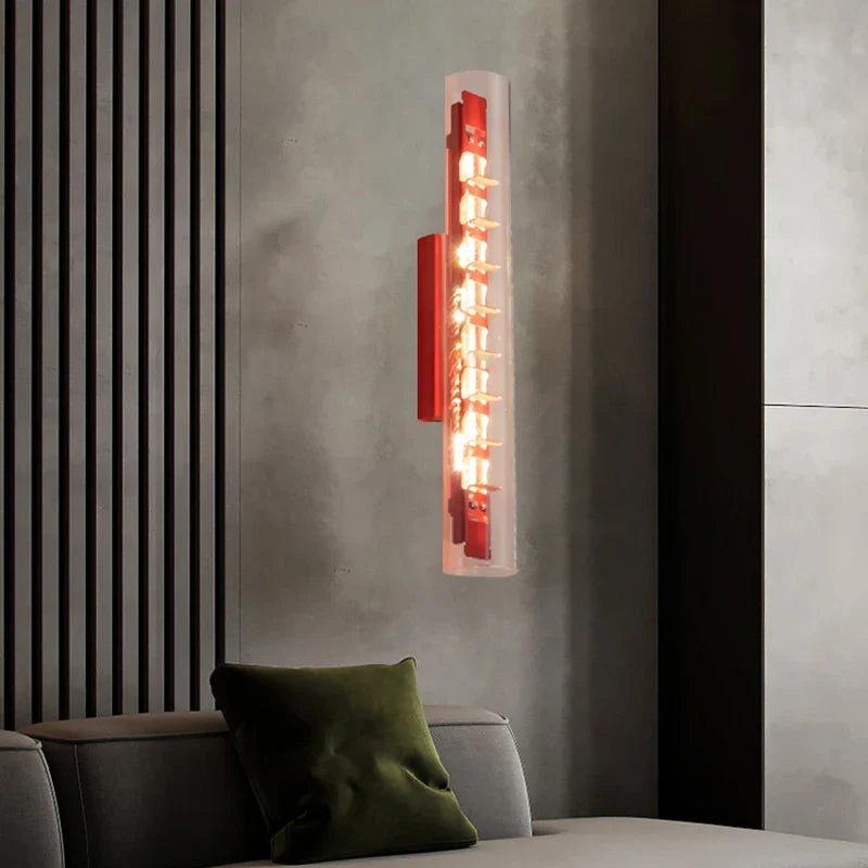Axyaa Clear Glass Red Metal LED Wall Light for Indoor Spaces
