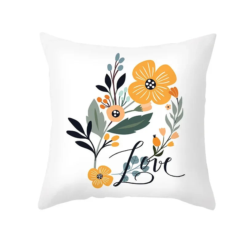 Axyaa Pink Blue Abstract Plants Floral Pillows Case - Modern Art Decor Sofa Couch