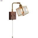 Axyaa Walnut LED Wall Lights Pull Chain Switch Sconce Cube Glass Rotatable Stair Lamp