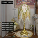 Axyaa Tassel French Floor Lamp Retro Green Patterned Fabric Lampshade Princess Bedroom