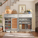 Axyaa Rattan Shoe Cabinet: Modern Mint Green Shoe Storage with Doors and Drawer