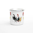 Axyaa Farm Chickens White Enamel Mug, 12oz Roosters Hens Coffee Cup