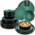 Axyaa 18Pc Green Reactive Glaze Stoneware Dinnerware Set