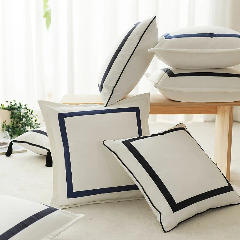 Axyaa Velvet Cushion Cover, Black Blue Square, Soft Home Decor Pillow Case, 45x45cm