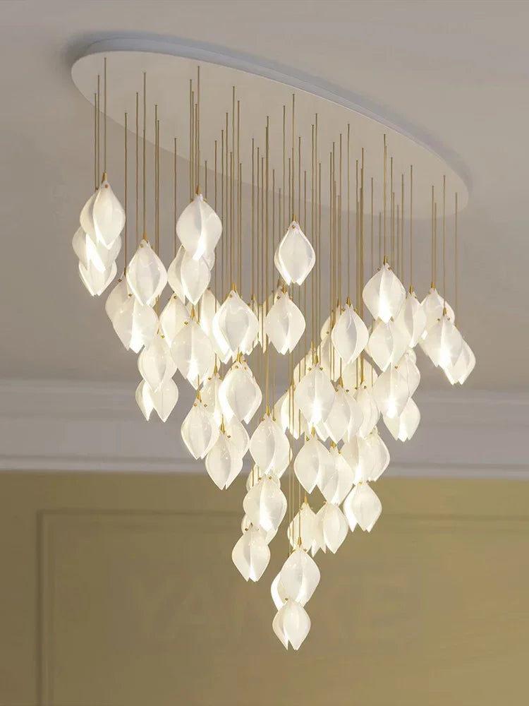 Axyaa White Magnolia Pendant LED Chandelier for Dining, Living Room, Staircase.