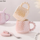 Axya Ceramic Water Cup with Spoon & Cover - Stylish Coffee Milk Tea Mug Gift