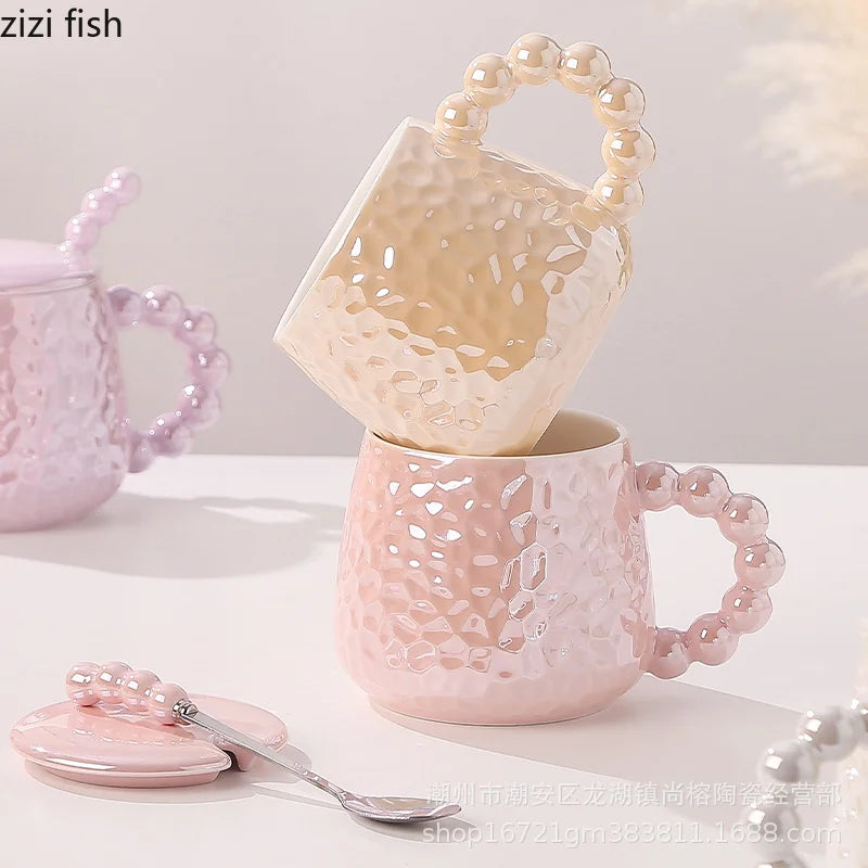 Axya Ceramic Water Cup with Spoon & Cover - Stylish Coffee Milk Tea Mug Gift