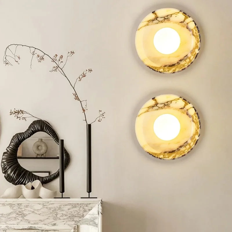 Axyaa Round Stone LED Wall Sconce Shower Light 220v White Ball Bulb Mirrors Stair Kitchen Bathroom