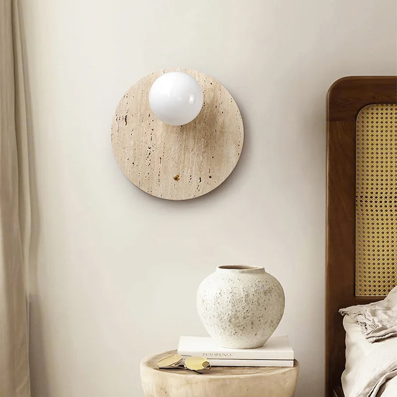 Axyaa Travertine Stone Sconce Lamp with Glass Ball G9
