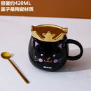 Axyaa Crown Cat Ceramic Mug with Lid Spoon - Cute Cartoon Coffee Cup