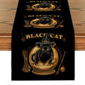 Axyaa Black Cat Broom Jar Hat Table Runner Halloween Decor