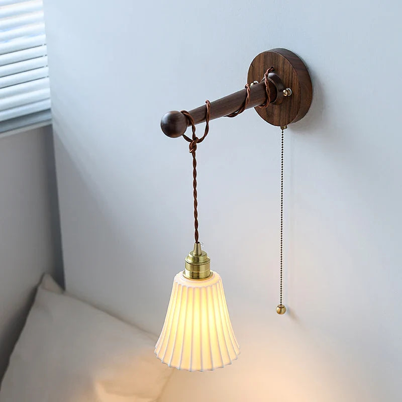Axyaa Ceramic Wood Brass LED Wall Sconce for Home Decor