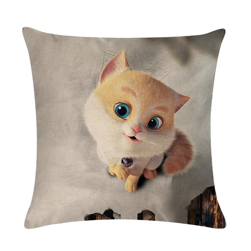 Axyaa Cartoon Cat Linen Pillow Cover for Leisure Sofa Chair Decor 45*45cm