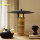 Axyaa Yellow Travertine Table Lamp LED Marble Base Postmodern Mushroom Desk Light