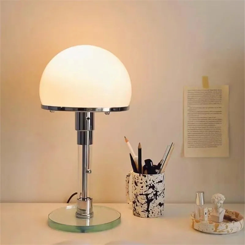 Axyaa Bauhaus Milk White Glass Lamp, Nordic Retro Style with Chrome Finish