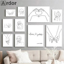 Axyaa Couple Love Kiss Line Drawing Wall Art Canvas Painting Nordic Posters