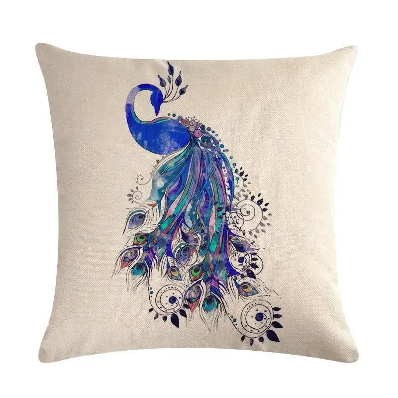 Peacock Linen Cushion Cover 45*45cm by Axyaa