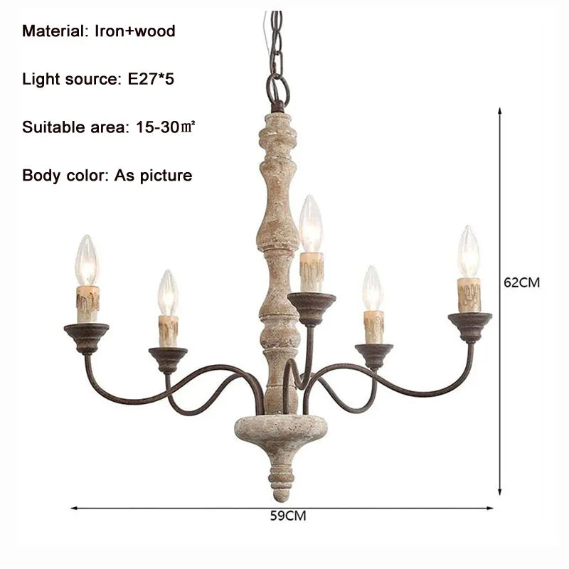 Retro French Wood Chandelier | Axyaa Nordic Pendant Lamp for Home, Kitchen, Living Room