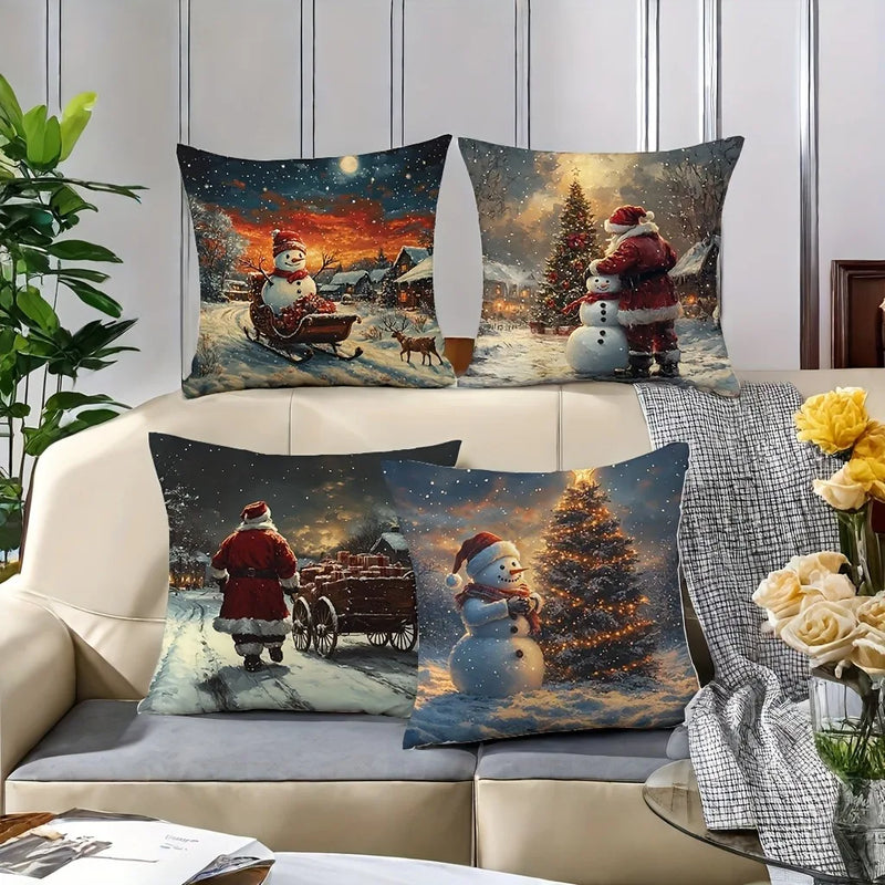 Snowy Santa Snowman Pillowcase for Festive Home Decor by Axyaa
