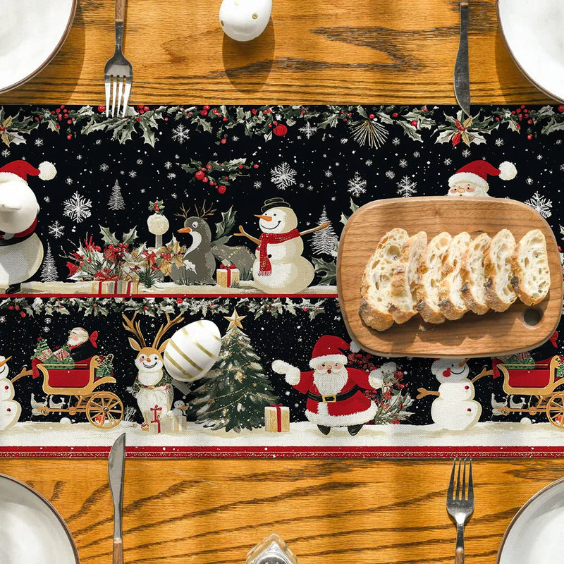 Axyaa Christmas Table Runner Snowman Santa Tree Farmhouse Holiday Decor