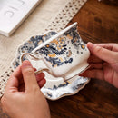 Axyaa Porcelain Flower Mugs with Golden Edge - Classic Tea Cup and Saucer